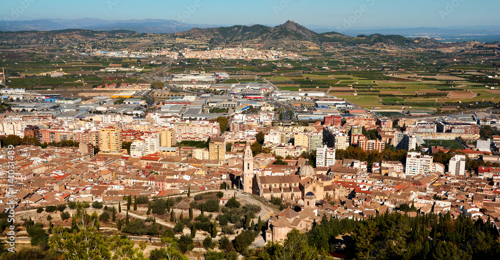 Aerial view of Xativa, province of Valencia, Spain, seen from the castle