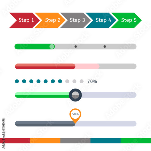 Progress bar set. Loading status bar vector web indicator. Process download step by step.