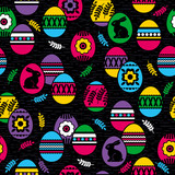 Seamless black background with color easter eggs, flowers and rabbit.Ideal for printing onto fabric and paper or scrap booking, vector illustration