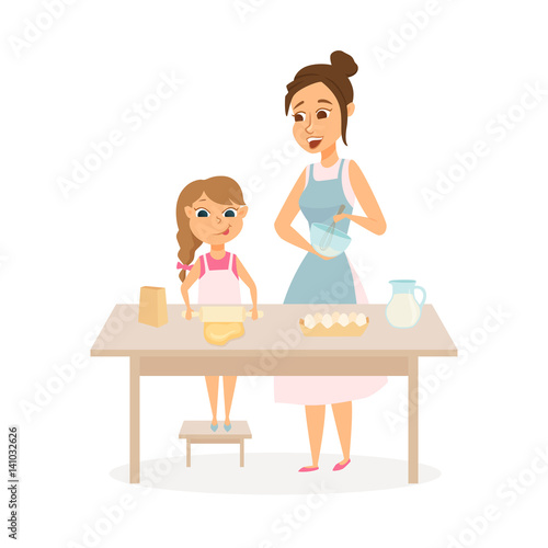 Mother and daughter cooking