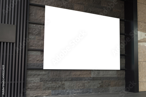 Fototapeta Naklejka Na Ścianę i Meble -  Street, Banner - Sign, Lighting Equipment, Billboard, Advertisement,Large blank billboard on a street wall,  banners with room to add your own text