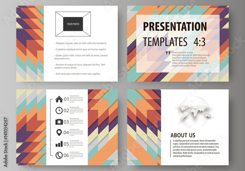 Set of business templates for presentation slides. Abstract vector layouts in flat design. Tribal pattern, geometrical ornament in ethno syle, ethnic hipster backdrop, vintage fashion background.