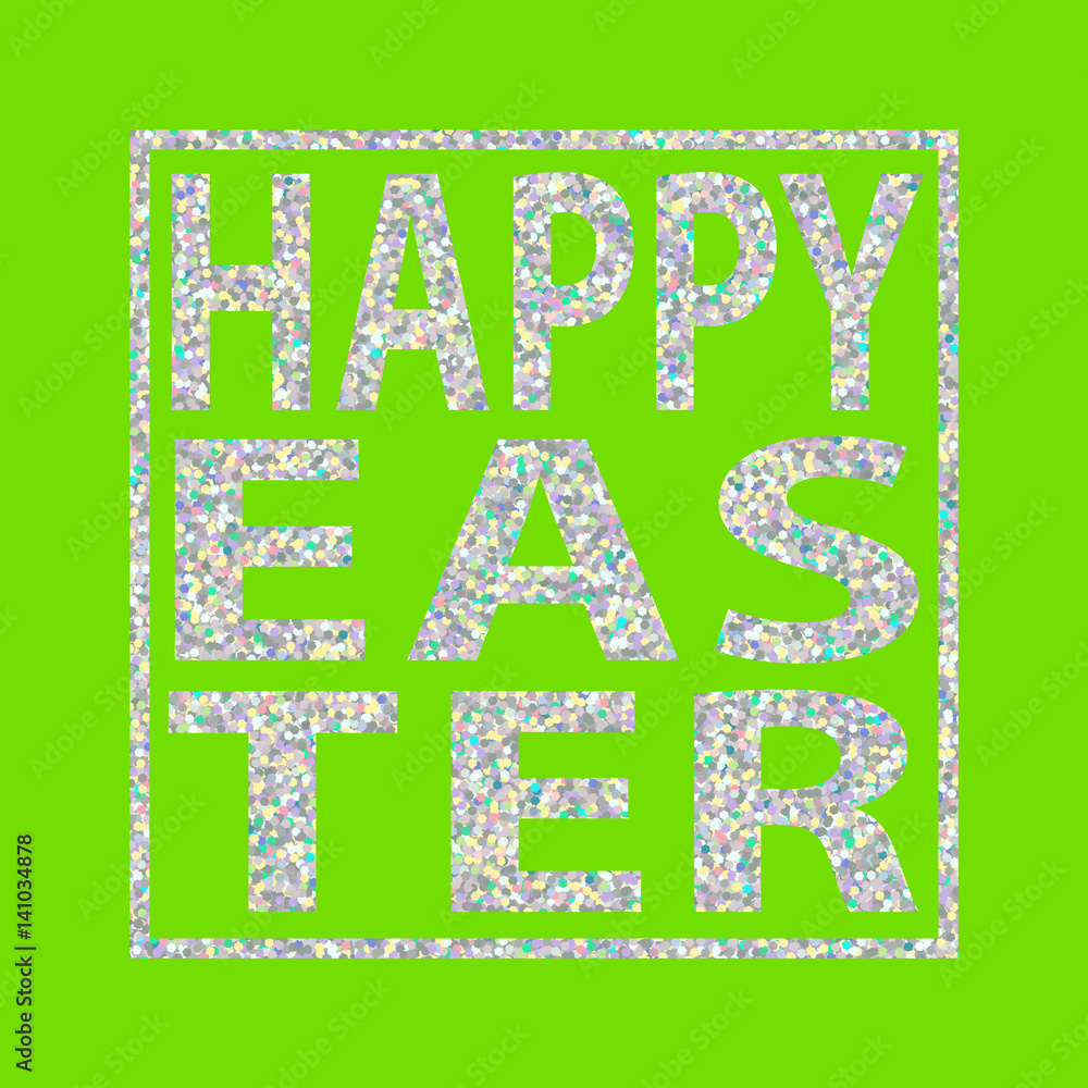 Fototapeta premium Silver glitter easter quote background green