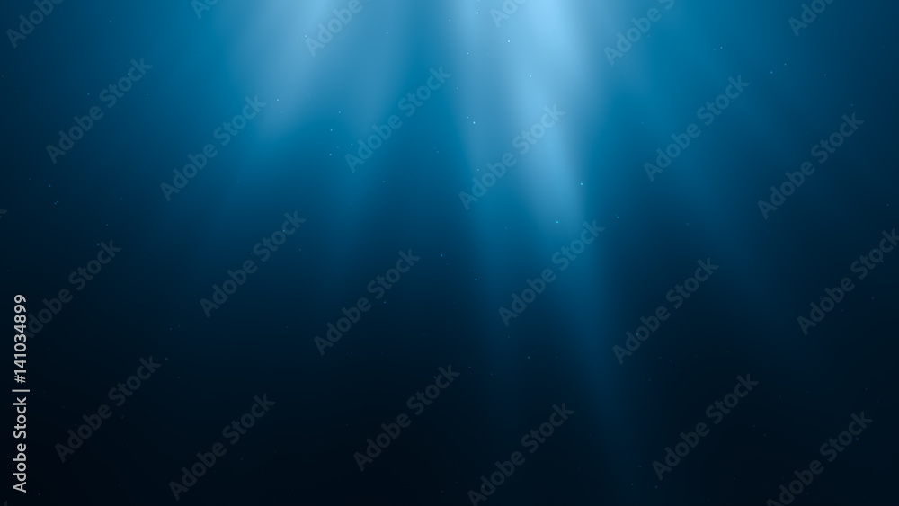 3D rendered illustration of sun rays under water. Undersea background.