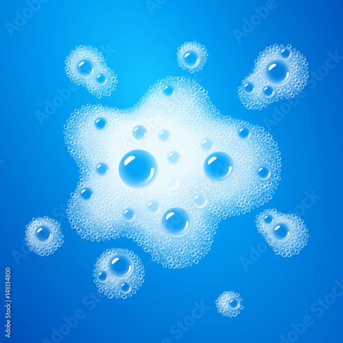 Soap foam overlying on the background of a blue water color. Transparent vector