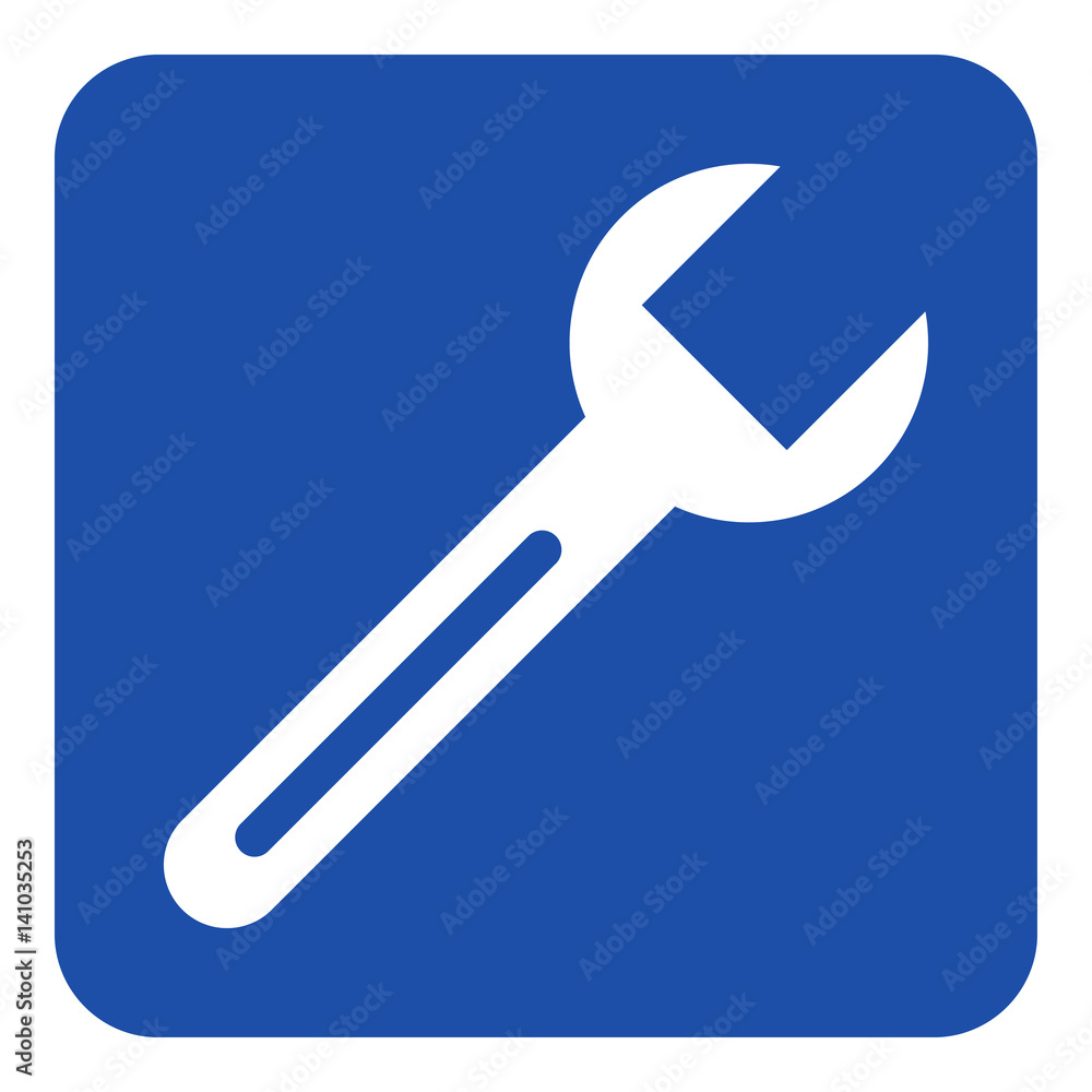 blue, white information sign - spanner icon blue, white information sign - spanner icon