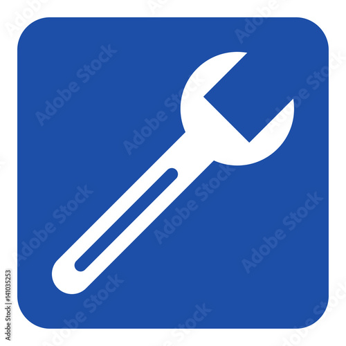 blue, white information sign - spanner icon