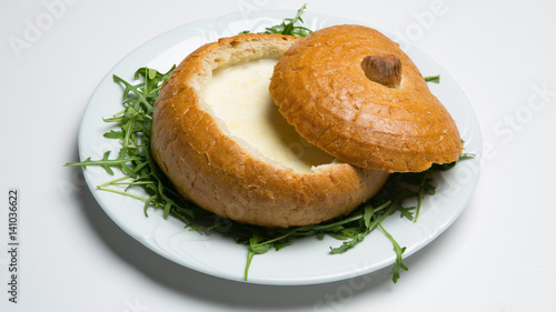 garlic soup in a loaf