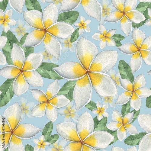  Hawaiian flowers 6. Seamless floral pattern. Watercolor illustration. Hand-drawing