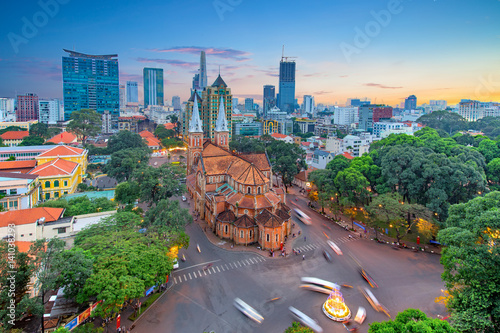 Aerial view of Notre-Dame Cathedral Basilica of Saigon photo