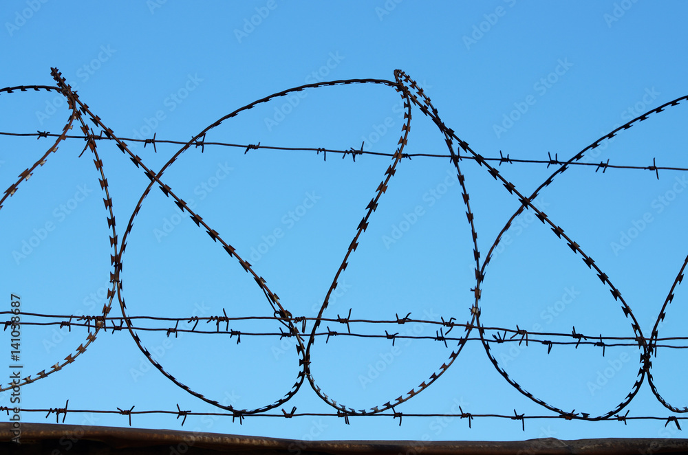Barbed wire on the fence. Barbed wire on the fence.