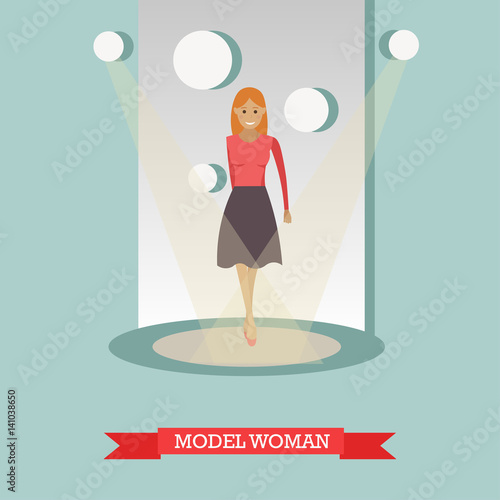 Vector flat illustration of model woman in casual clothes