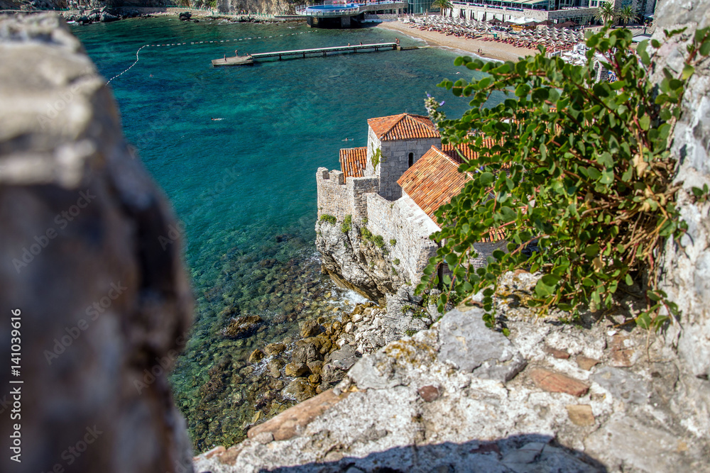 view of the old castle and the bay of Budva 