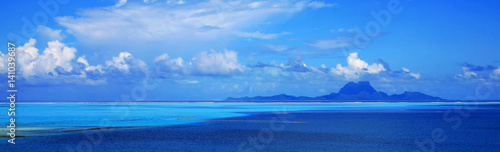 Panoramic view of Bora Bora island in Tahiti from off the coast of Taha'a. © Wanderers Passion