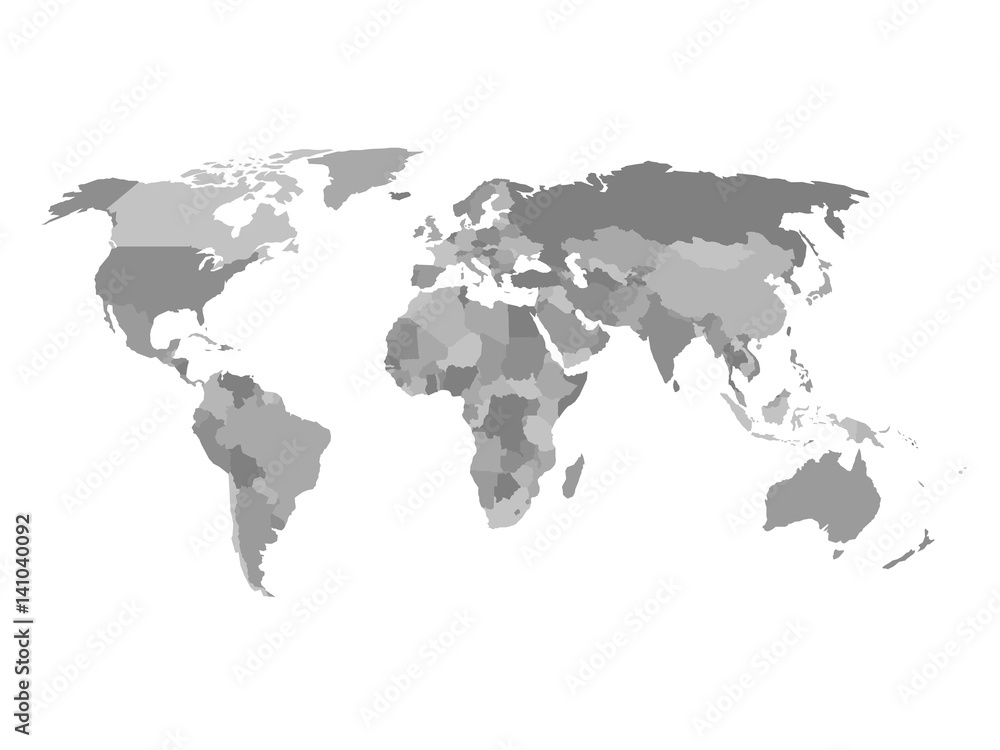 Political map of the world in shades of grey. Simlified flat geographical background wallpaper. EPS10 vector illustration.