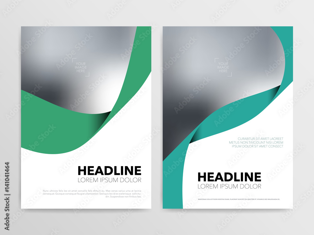 Brochure, flyer, poster, magazine, annual report cover design templates with green ribbon. Vector illustration.