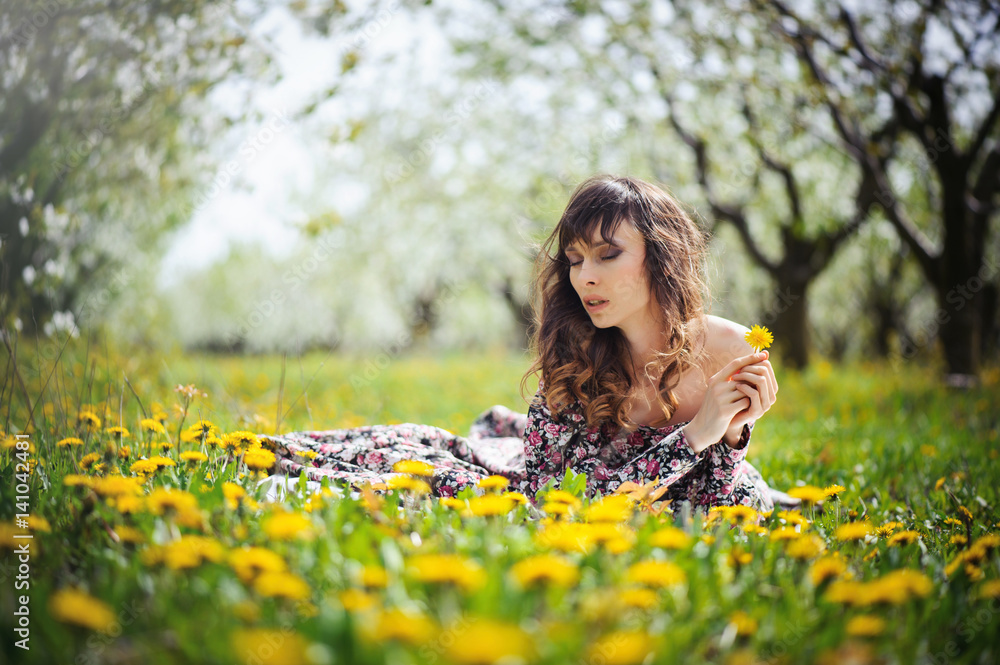 beautiful woman in dress in the gardens beautiful woman in dress in the gardens