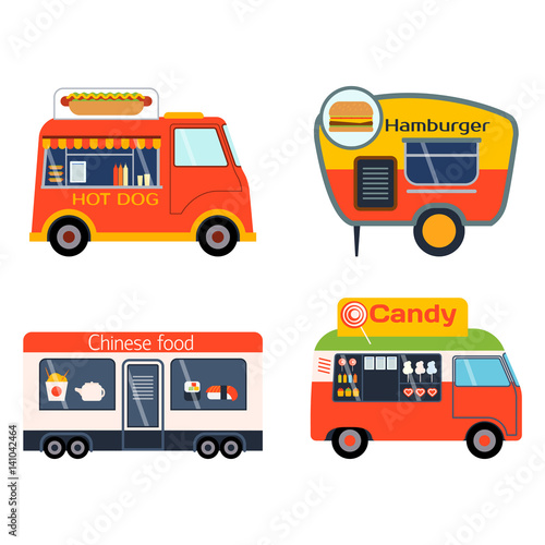 Street food festival color trailer vector restaurant car.