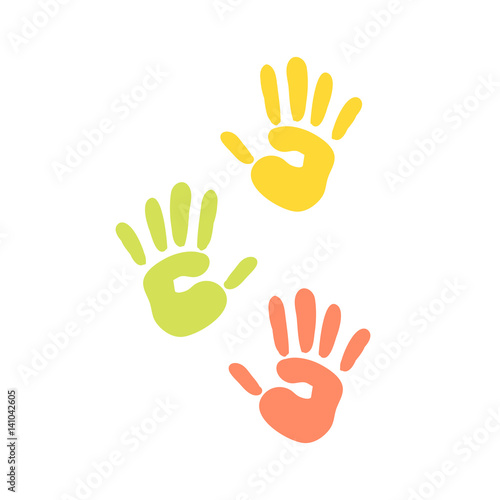 Abstract background prints of hands of the child vector illustration pattern art finger ink color palm trace colorful design thumb symbol.
