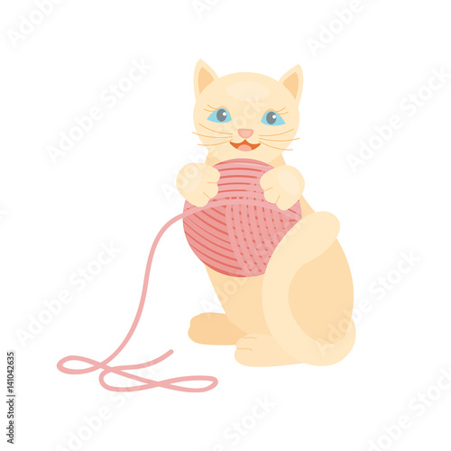 Cat breed cute kitten red pet portrait fluffy young adorable cartoon animal and pretty fun play feline sitting mammal domestic kitty vector illustration.