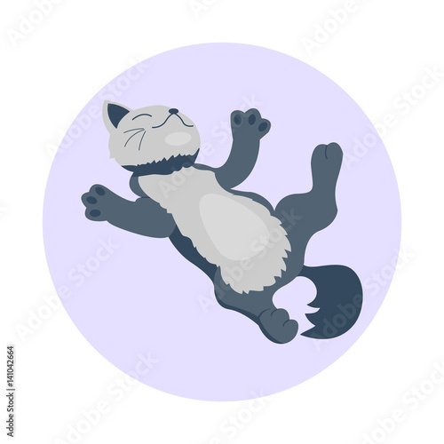 Cat breed cute kitten gray pet portrait fluffy young adorable cartoon animal and pretty fun play feline sitting mammal domestic kitty vector illustration.