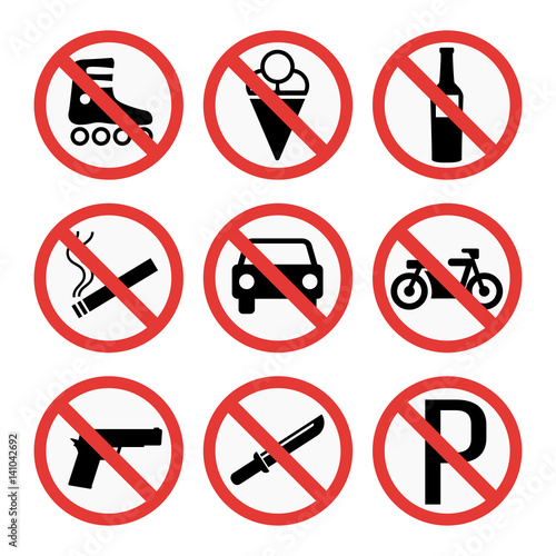 Free Download Prohibition signs set safety information vector illustration. - GFXLoad