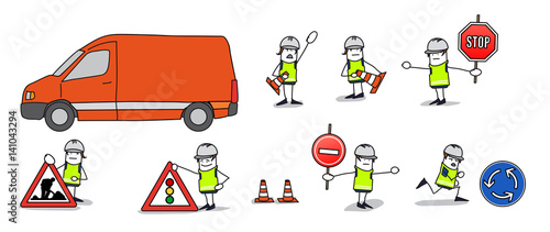 Personnages icônes pour la sécurité routière ou travaux