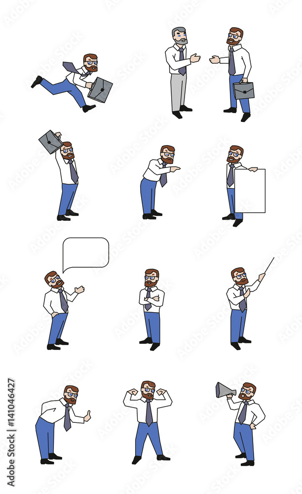 Vector illustration of businessman. Boss and employee, character set. Vector illustration of businessman. Boss and employee, character set.