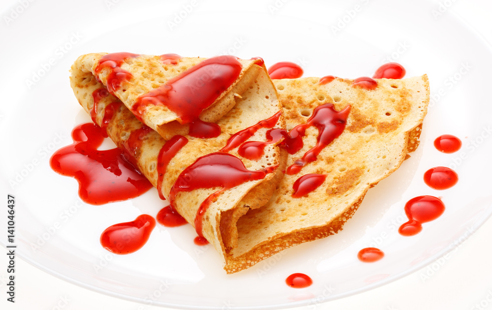 Serving pancakes on the plate. Serving pancakes on the plate.