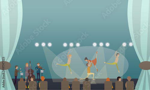 Dancing ballet performance vector illustration in flat style