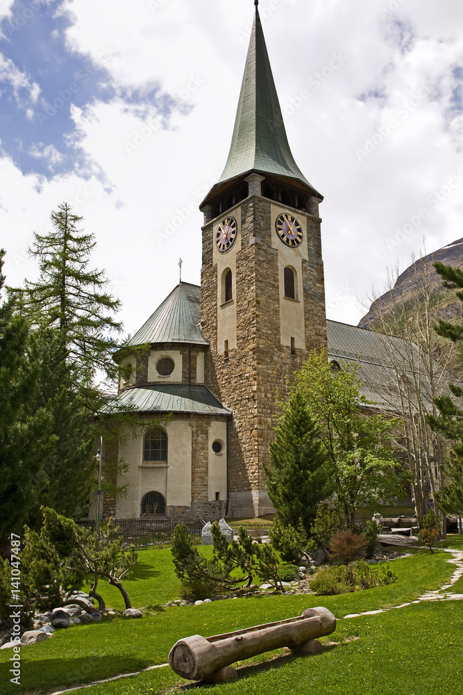 Church at the center of Zermatt. Contains fascinating headstones for brave climbers who died ascending the Matterhorn.