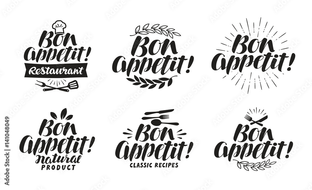 Bon appetit, label. Lettering for menu design restaurant or cafe. Vector illustration Bon appetit, label. Lettering for menu design restaurant or cafe. Vector illustration
