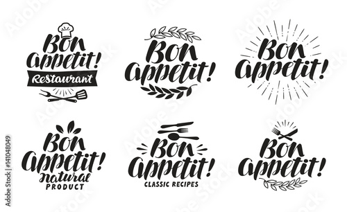 Bon appetit, label. Lettering for menu design restaurant or cafe. Vector illustration