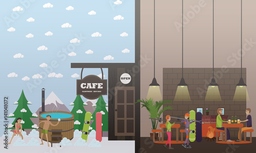 Ski resort services vector illustration in flat style