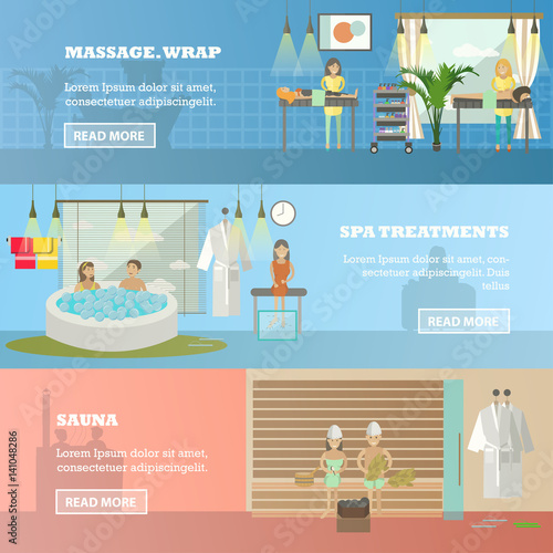 Vector set of spa therapy concept horizontal banners in flat style