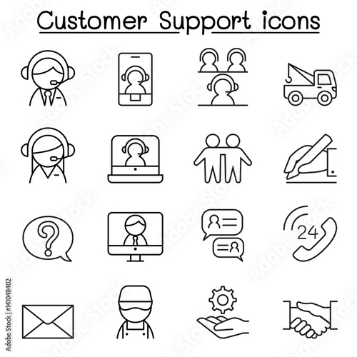 Customer service icon set in thin line style