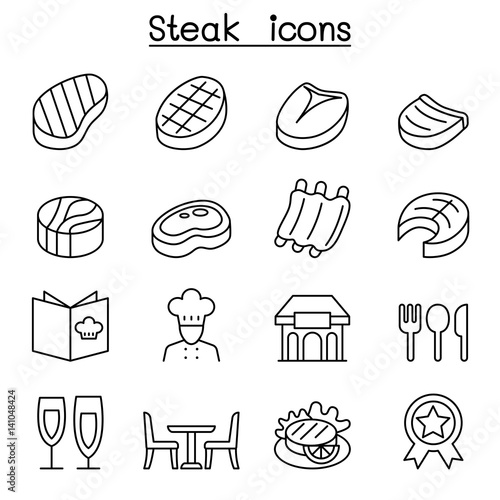 Steak icon set in thin line style