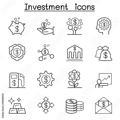 Investment icon set in thin line style