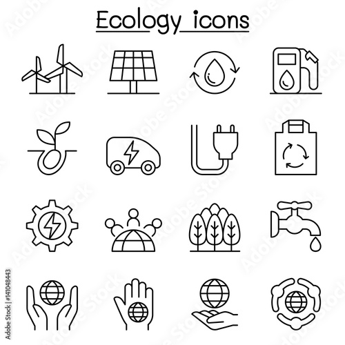 Ecology, Green Energy icon set in thin line style