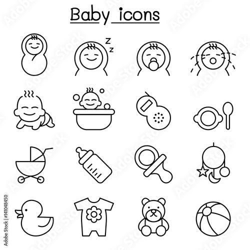 Baby icon set in thin line style