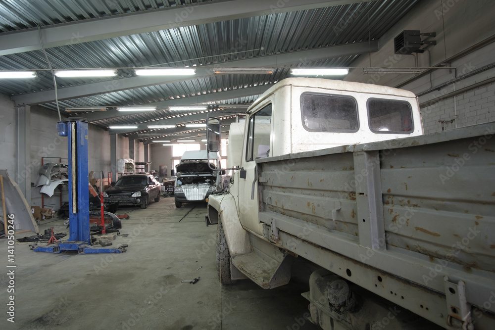 Interior of a car repair station Interior of a car repair station