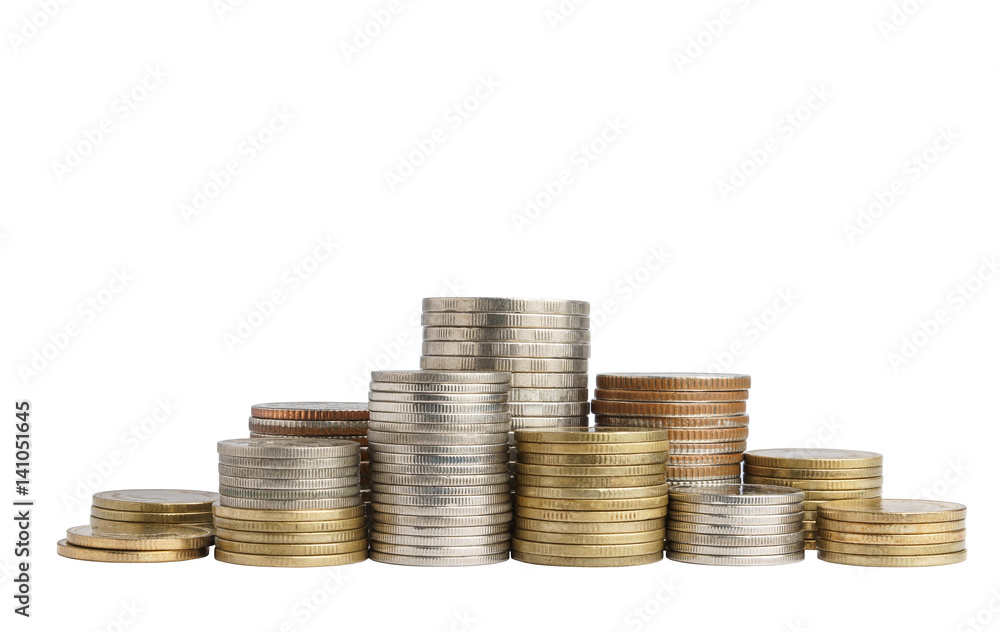 Group of Coin stacks on a white background Group of Coin stacks on a white background