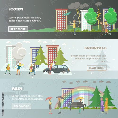 Vector set of weather concept horizontal banners in flat style