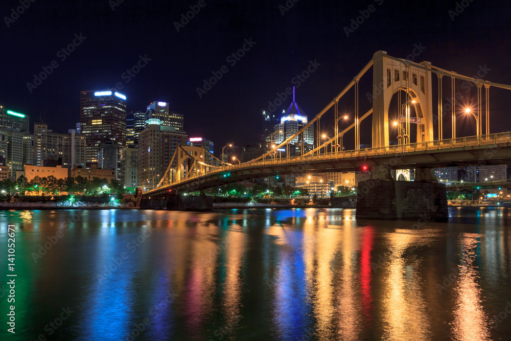 Pittsburgh night skyline reflection