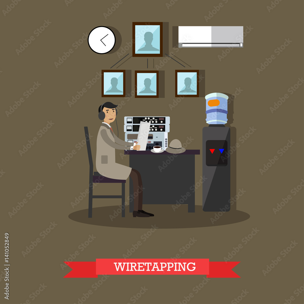 Wiretapping concept vector illustration in flat style Wiretapping concept vector illustration in flat style