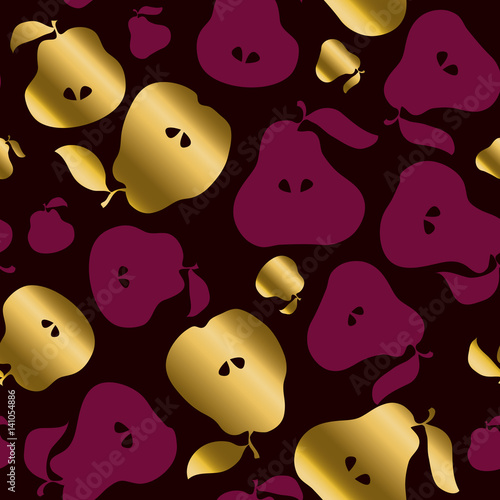 Deep red color decorative seamless pattern with gold elements. Luxury style surface design for wrapping paper, print, background, fabric.