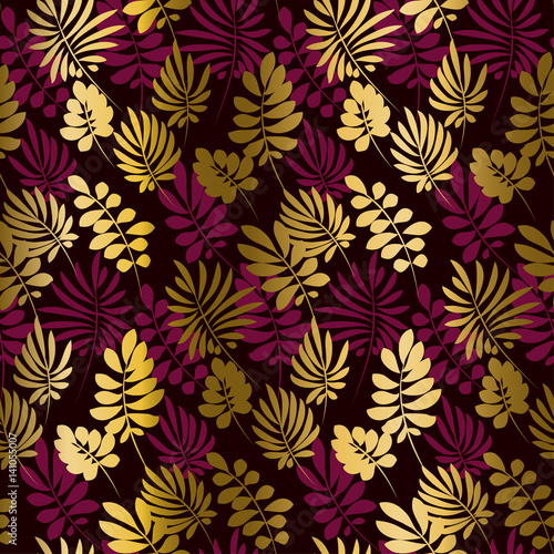 Deep red color decorative seamless pattern with gold elements. Luxury style surface design for wrapping paper, print, background, fabric.