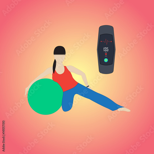 Fitness bracelet health
Fitness training in a sports hall, with a bracelet of a cordial rhythm. Fitness technology in the sport.