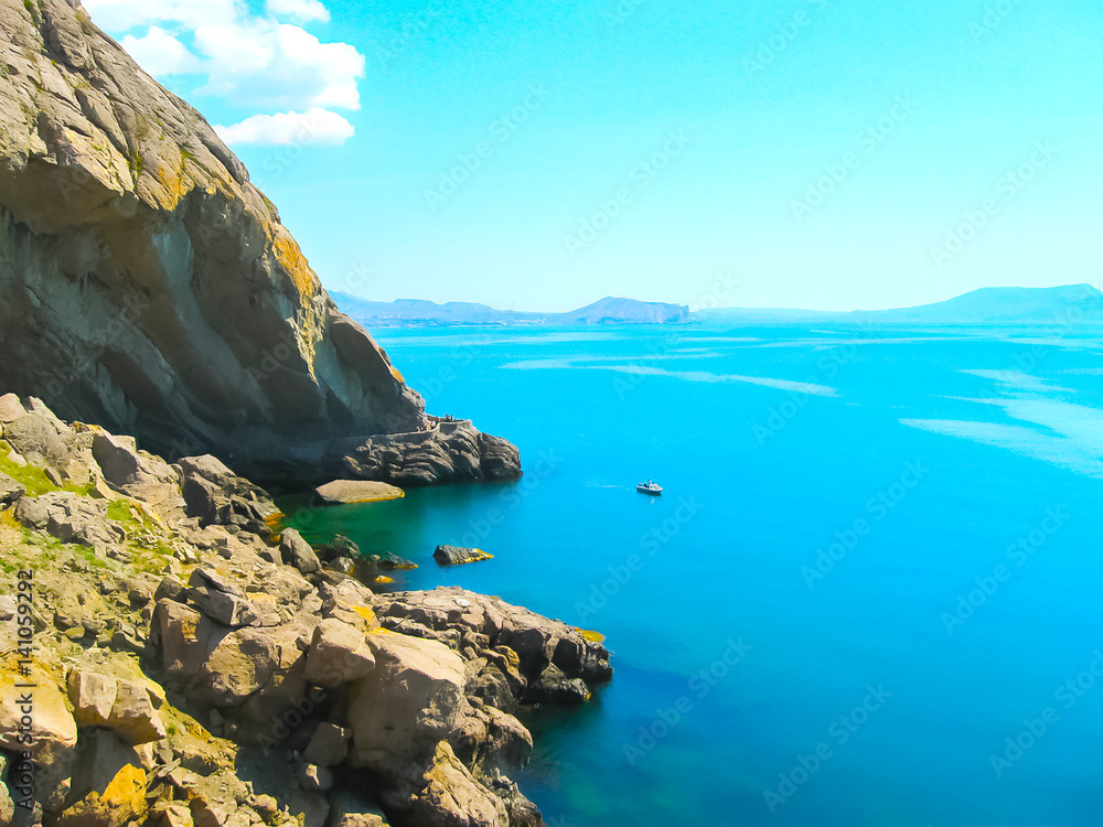 Crimean mountain and sea at the sunny summer day.