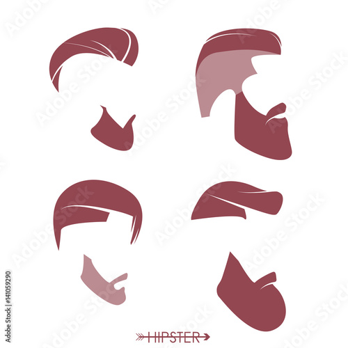 Set of hipster man haircuts, beards, mustaches. Simple design for logo, silhouette. Vector illustration.